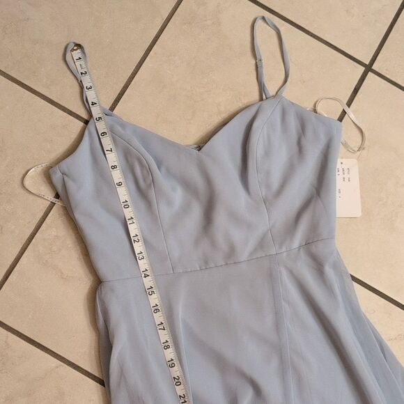 NWT After Six Maxi Dress Mist Blue Tie Back Leg Slit Size 4 - Picture 8 of 10
